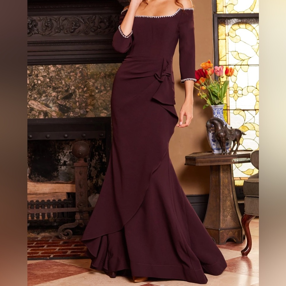 Jovani - Scuba Off the Shoulder Bell Sleeves Mother of the Bride Dress 00446 - Picture 2 of 8